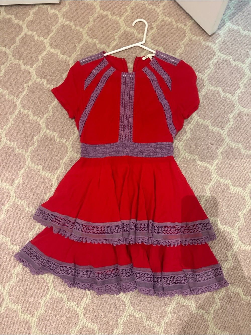 Maje Red and Purple Lace-Trim Dress